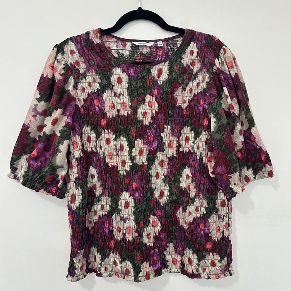 3X Reitman’s Smocked Printed Blouse with Short Sleeves